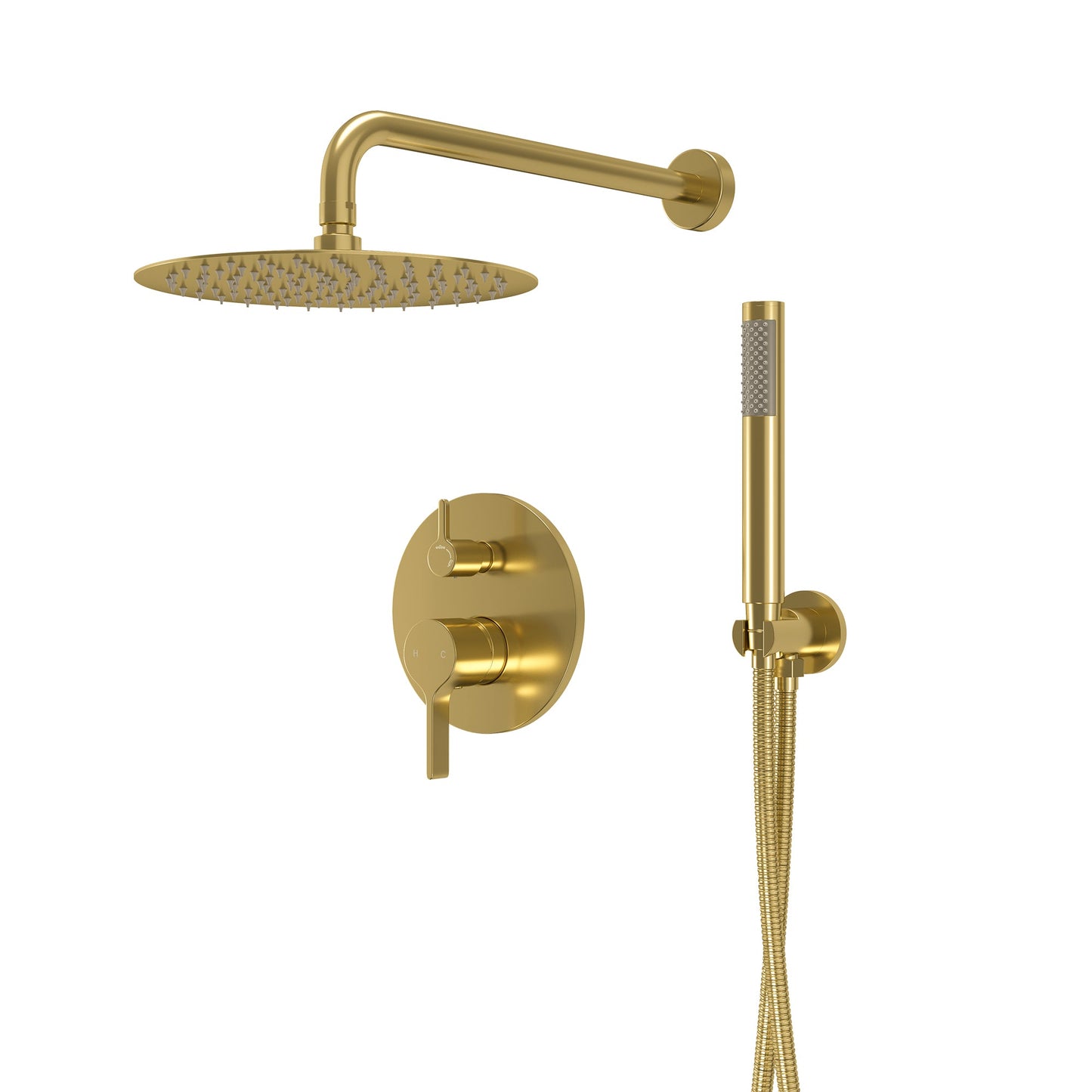 PVD Brush Gold 10 Inch Round Bathroom Shower Combo Set