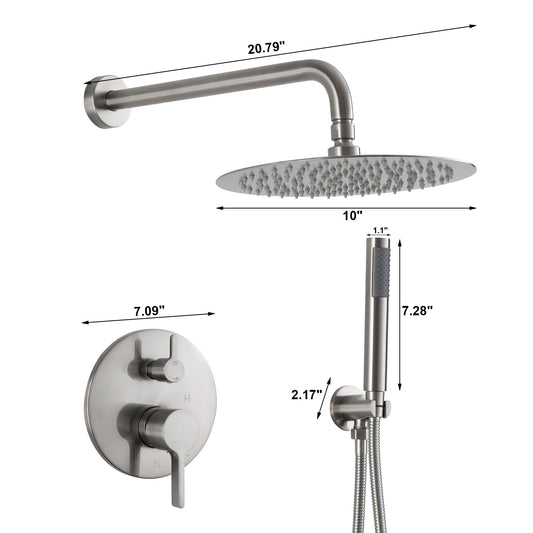 Brush Nickel 10 Inch Round Bathroom Shower Combo Set