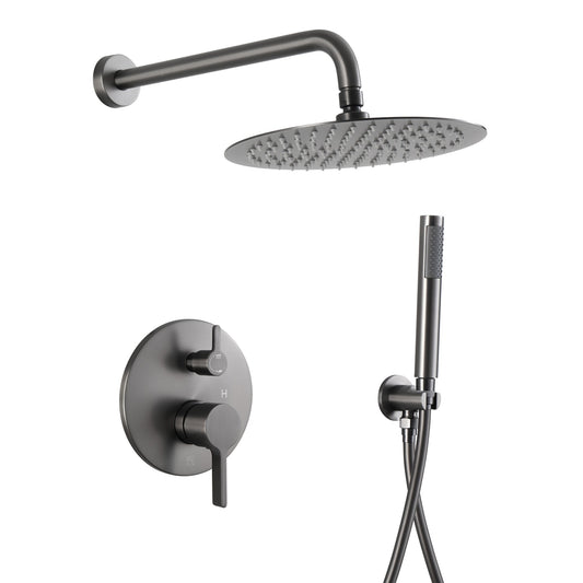 PVD Gun Black 10 Inch Round Bathroom Shower Combo Set