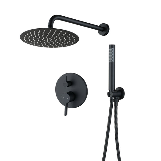 Matte Black 10 Inch Round Bathroom Shower Combo Set