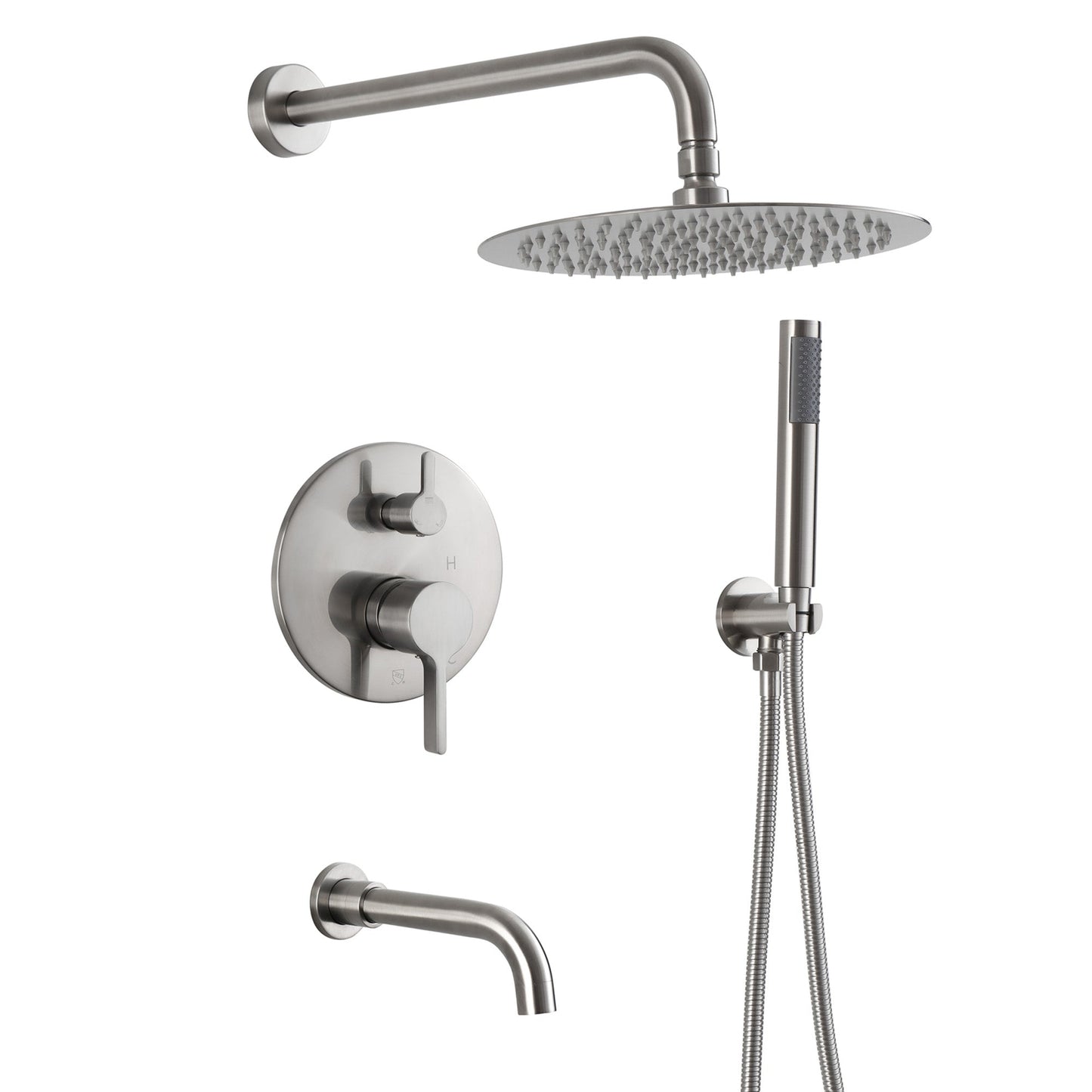 Brush Nickel Three function Pressure Balance Shower Set with 10 in Round Shower Head & Valve