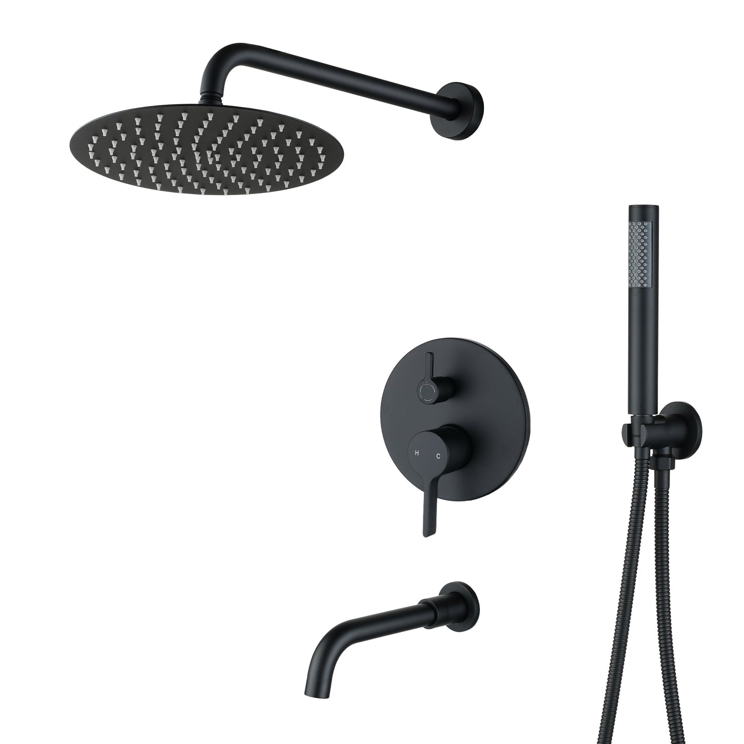 Matte Black Three function Pressure Balance Shower Set with 10 in Round Shower Head & Valve