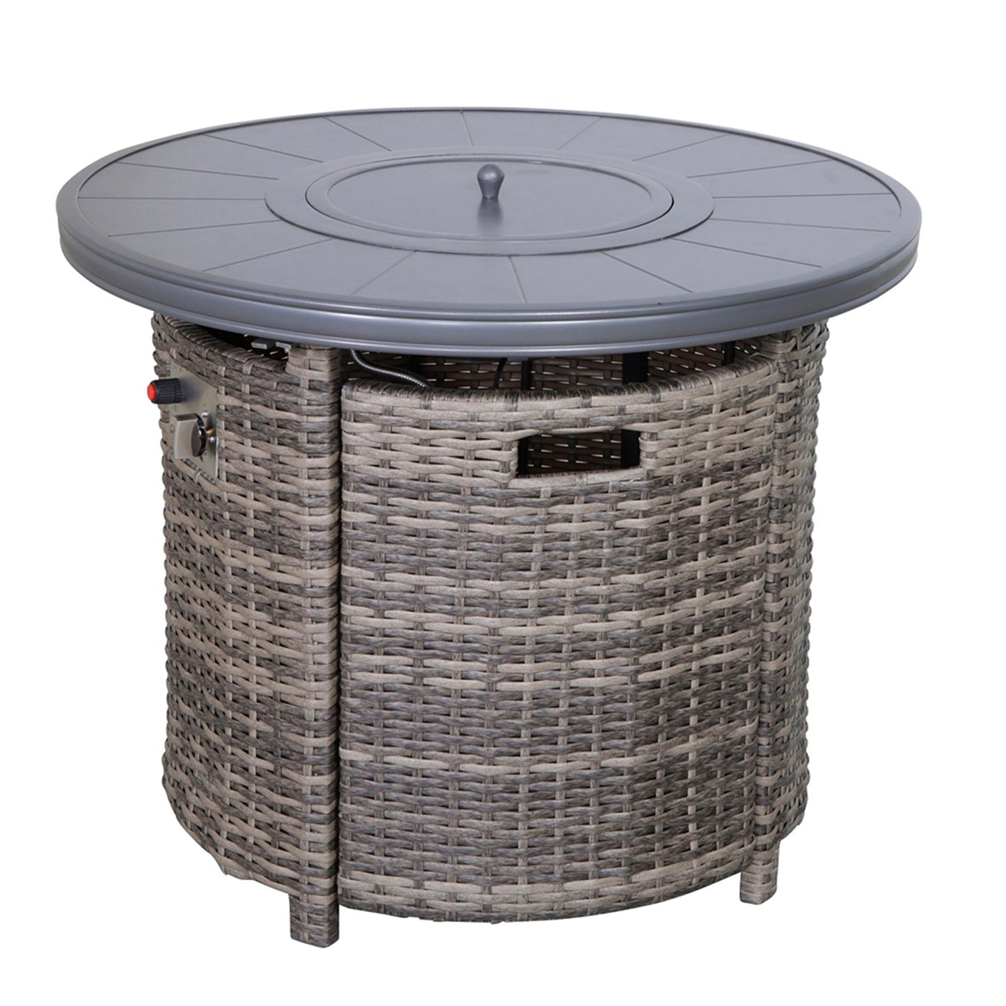 Mondawe 25Inch H x 32Inch W Aluminum Outdoor Fire Pit Table with Lid(Mixed Gray)