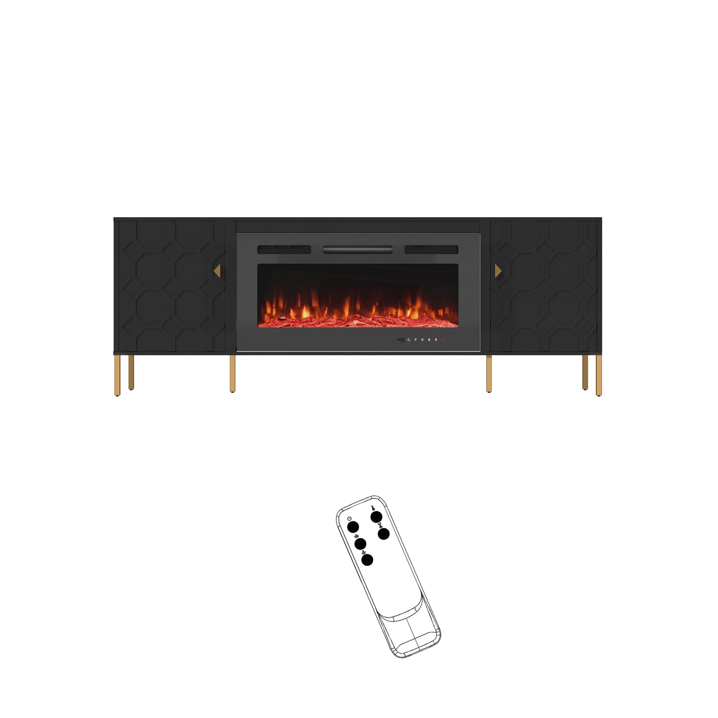 Mondawe 70Inch TV Stand with 36InchElectric Fireplace With Remote Control and Metal Feet/Side Cabinet,White