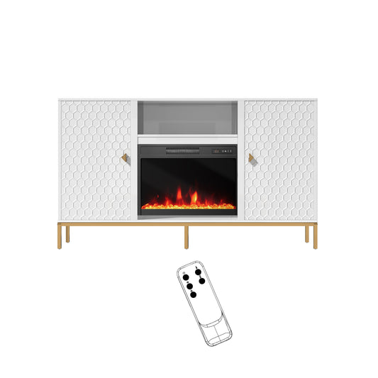 Mondawe 59Inch TV Stand with 23Inch Electric Fireplace With Remote Control and Able to place items,White