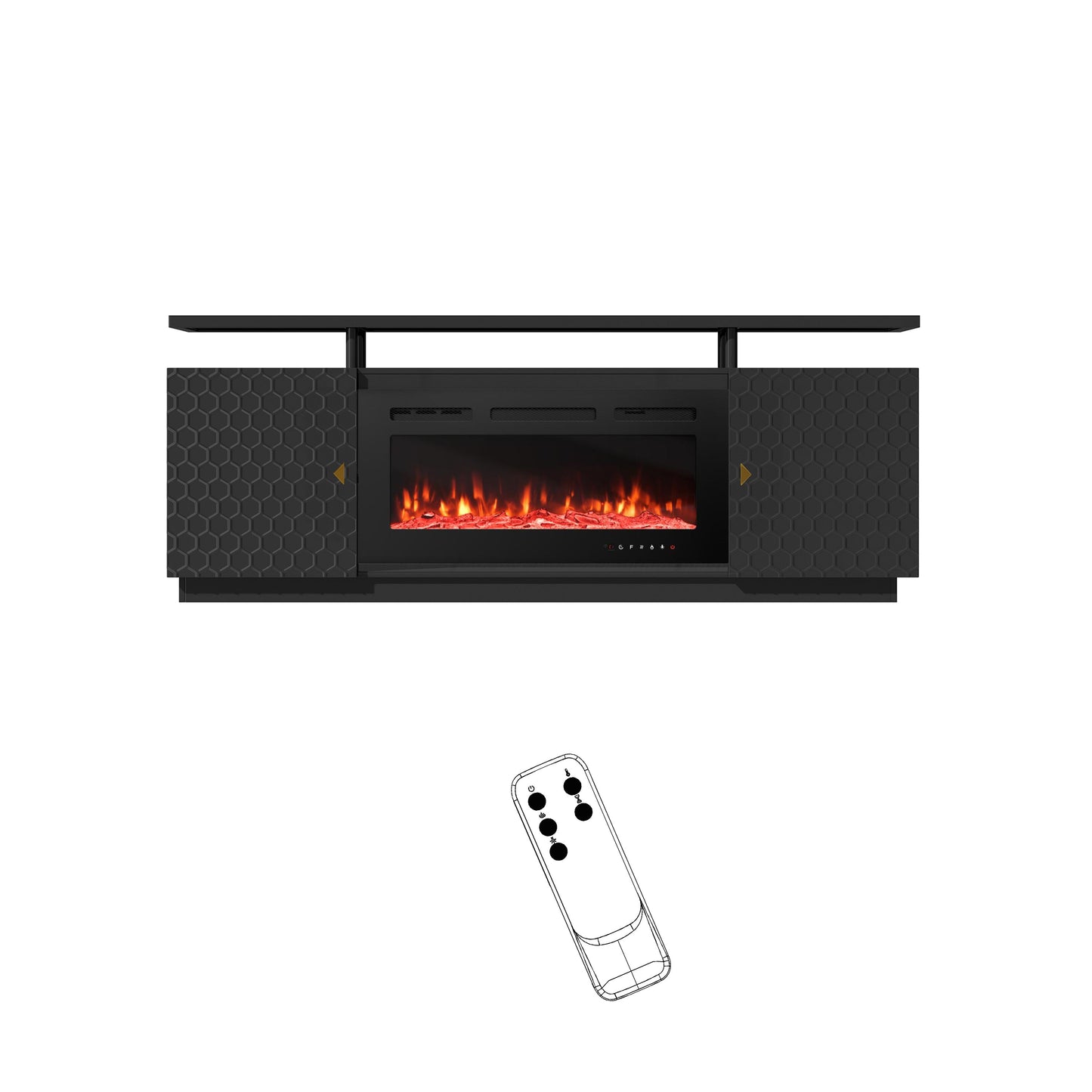 Mondawe 70Inch TV Stand with 36Inch Electric Fireplace With Remote Controland Honeycomb Texture,White