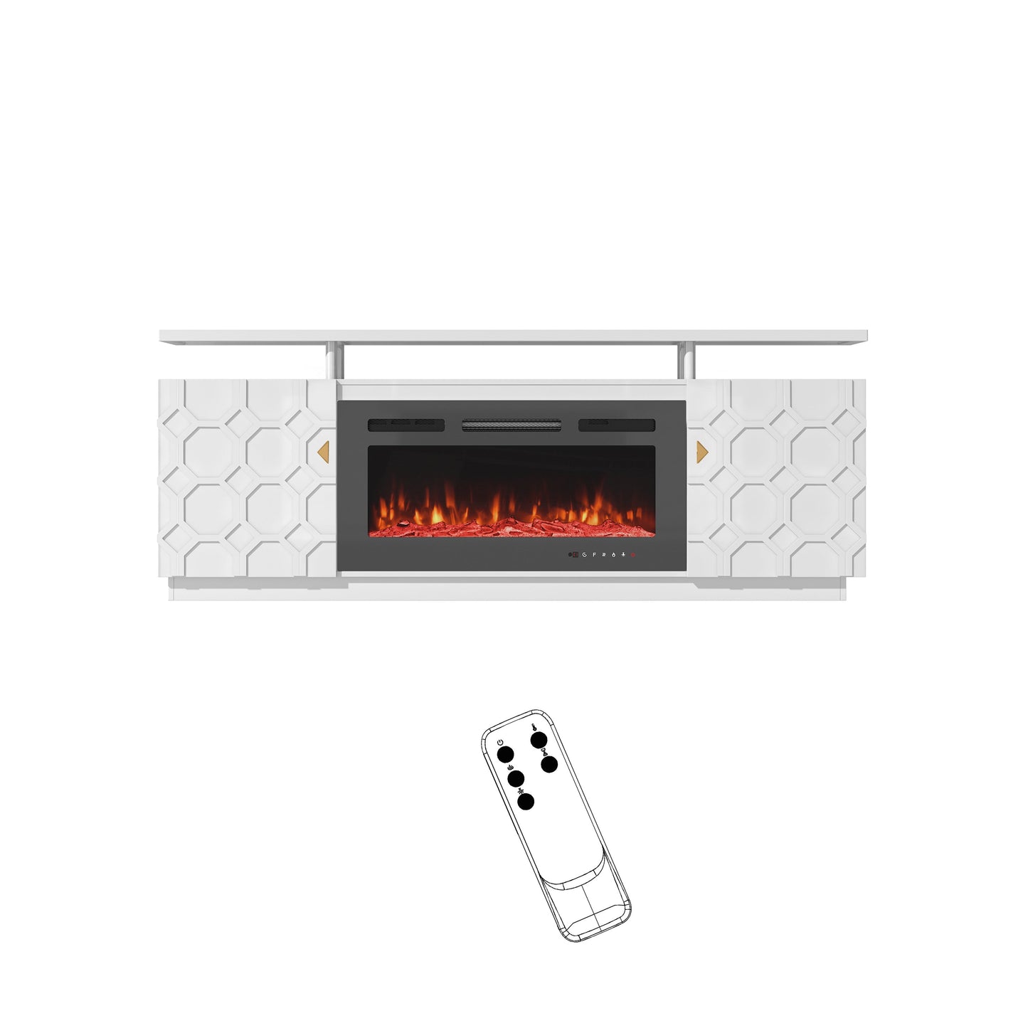 Mondawe 70Inch TV Stand with 36Inch Electric Fireplace With Remote Control,White