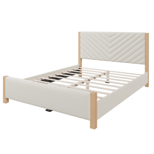 Mondawe Modern Mid-Century Queen Upholstered Platform Bed Frame,No Box Spring Needed Bed Frame