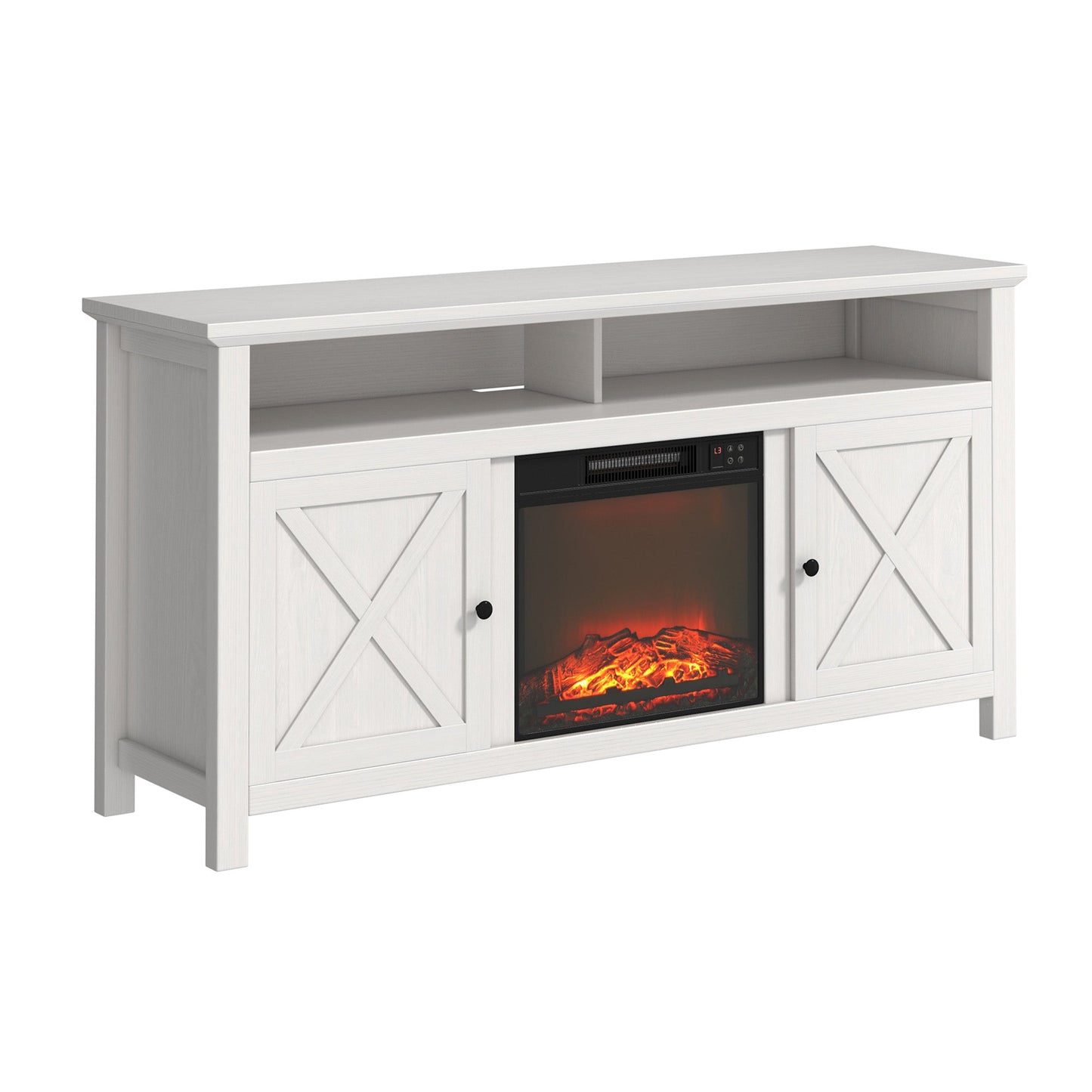 Mondawe White 70Inch TV Stand with 28Inch Electric Fireplace   5000 BTU, Remote Control & Overheat Protection