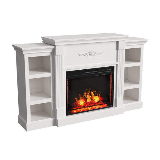 Mondawe White 70Inch TV Stand with 28Inch Fireplace   99lb Top, Remote, 4 Flame, 5000 BTU Heat, Timer & Safety