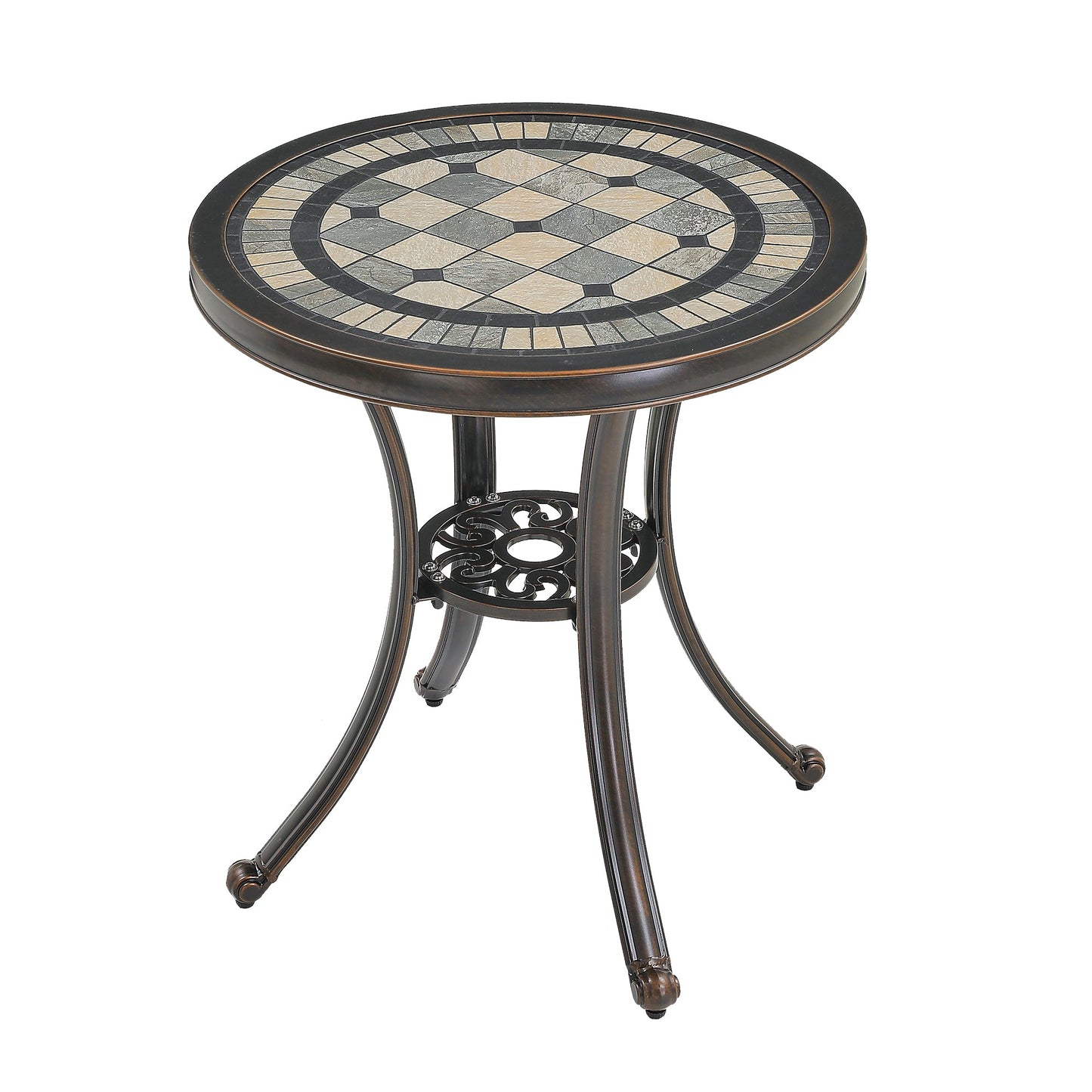 MONDAWE All-weather Round Cast Aluminum Patio Table Outdoor Bistro Table