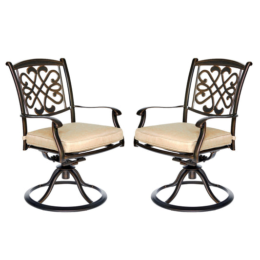 MONDAWE 2 Pieces Cast Aluminum Frame Swivel Patio Dining Chair with Cushion Seat