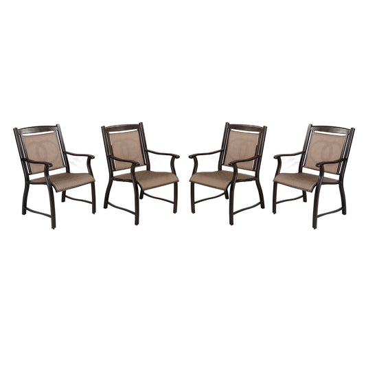 MONDAWE 4 Pieces Outdoor Stationary Armchair Dining Chair with Brown Sling Seat