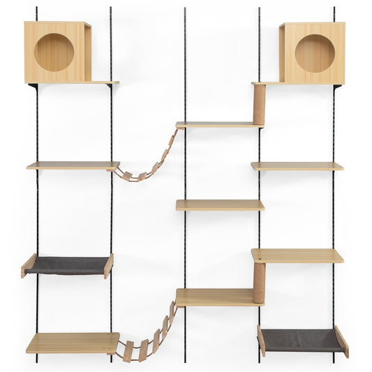 Mondawe Wall-mounted Wood Cat Tree with Condos,Bridges, Perches and Scratching Posts