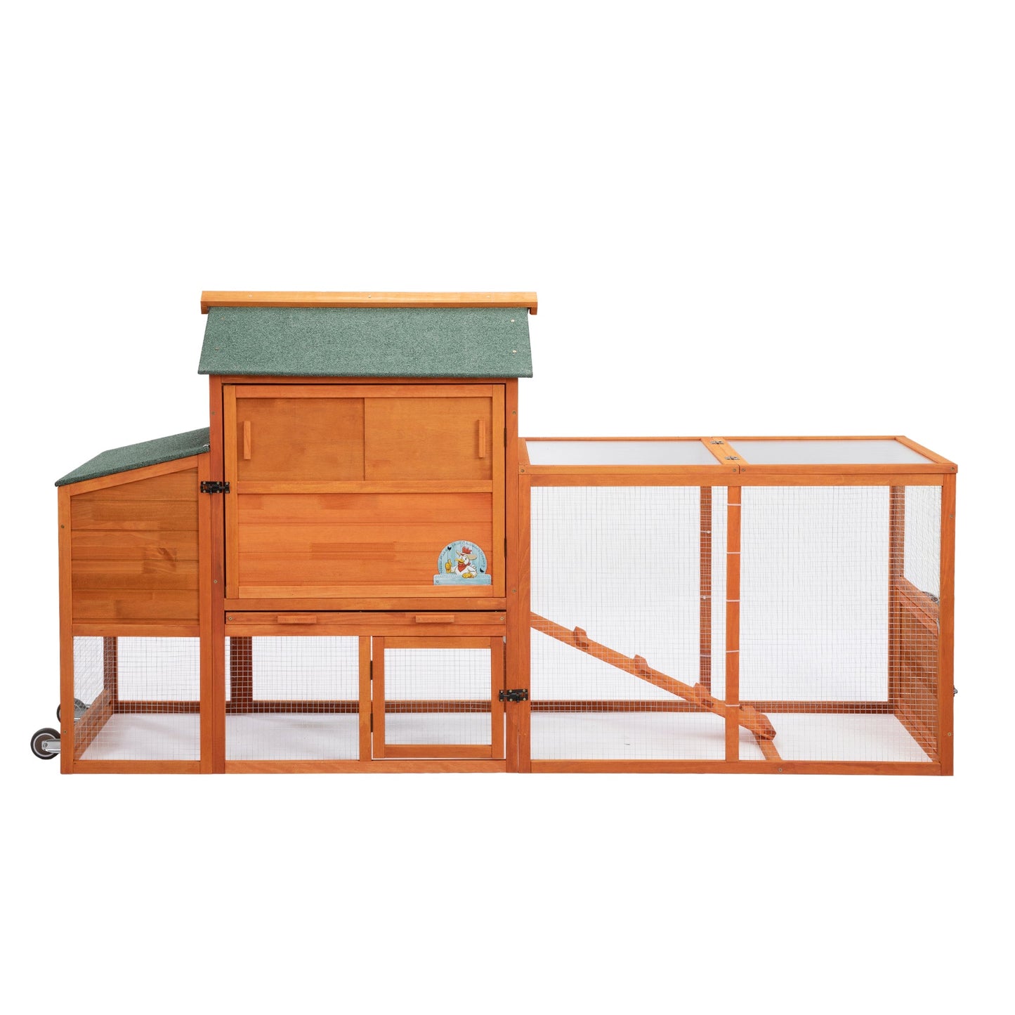 Mondawe Wooden Chicken Coop, 2-Tier Outdoor Bunny Rabbit Hutch with Wheels, Movable Hen House