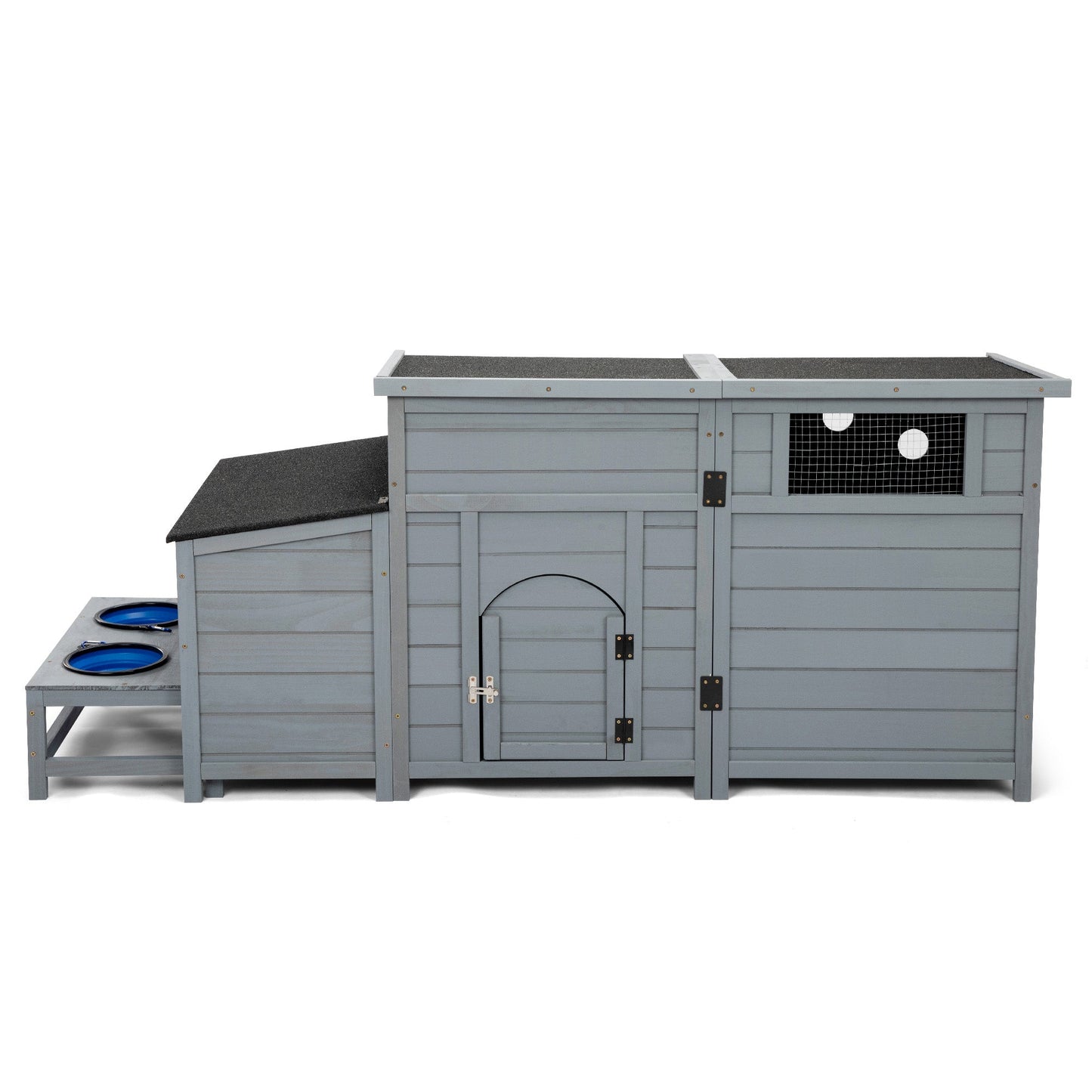 Mondawe Outdoor Wood Dog Kennel with Food Bowls, Openable Roof, Dog Pet Playpen Cage
