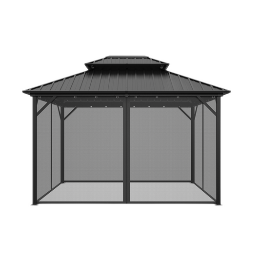 10x12 ft Double Roof Hard Top Aluminum Frame Gazebo with Netting