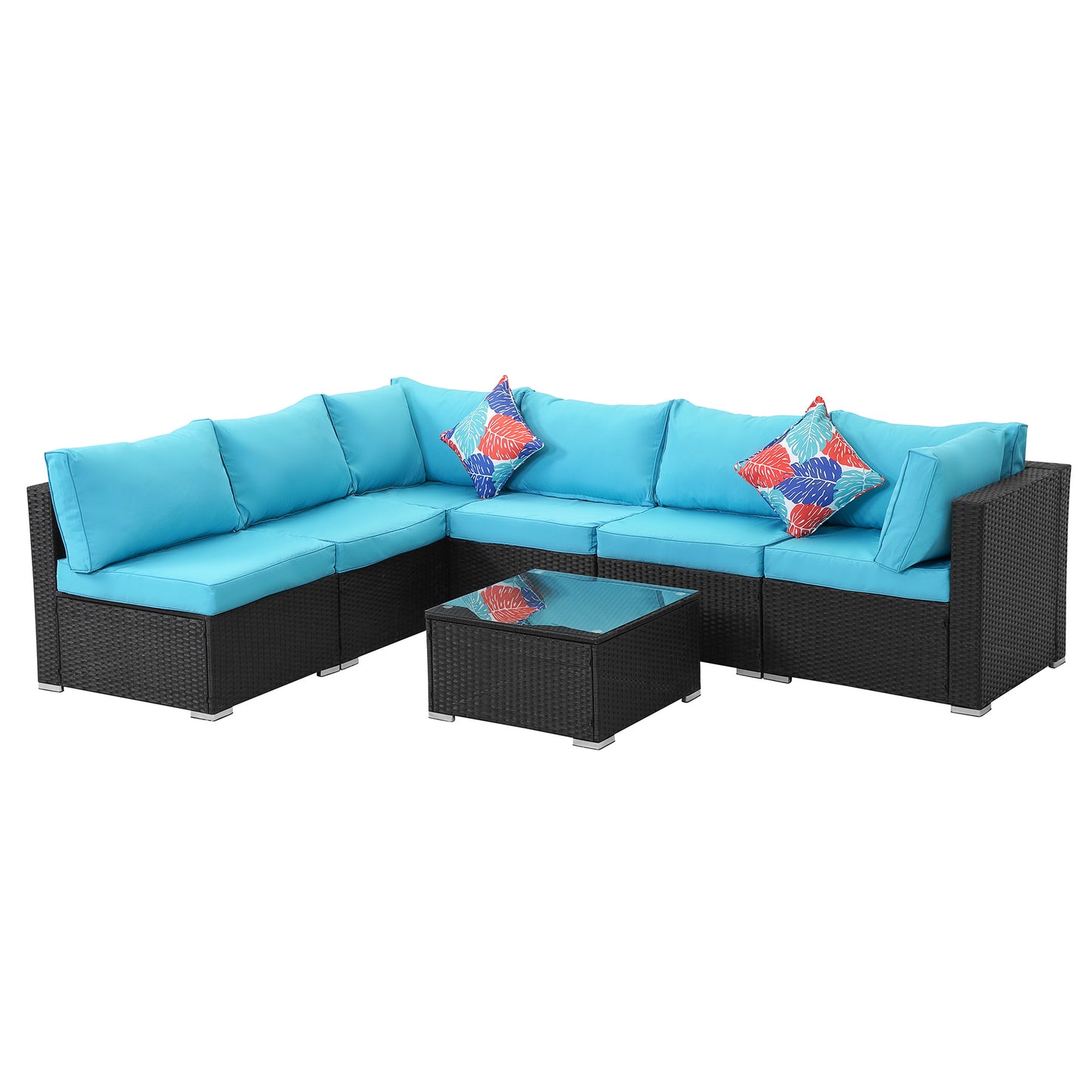 MONDAWE 7 Pieces Outdoor Sectional Set with Cushion,? All Weather PE Patio Ratten Sofa Set with Tempered Glass Desktop