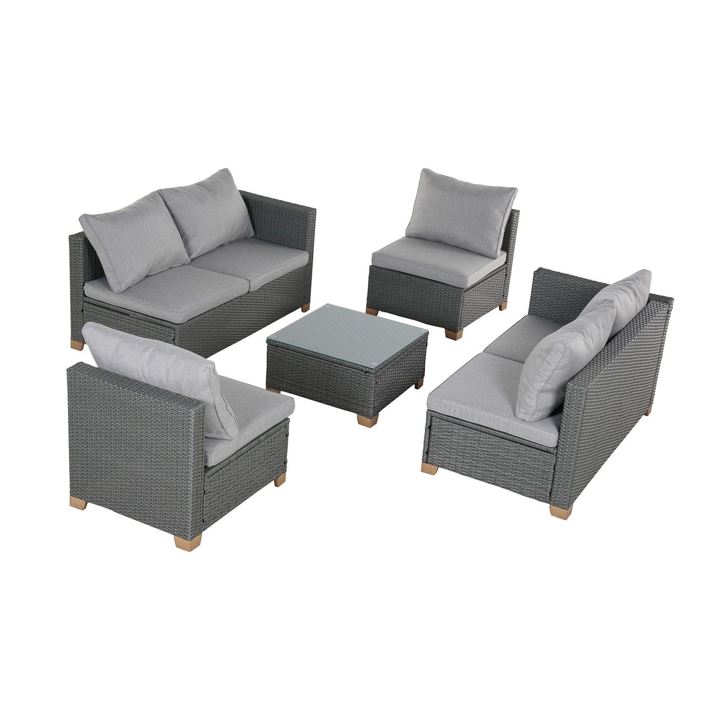 MONDAWE 5 Pieces Outdoor Conversation Sets with Cushions Modern Furniture Wicker Modular Sofa Sets