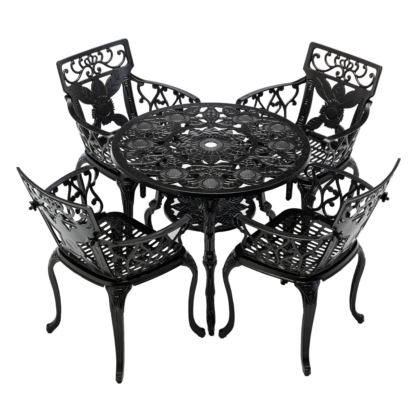 MONDAWE 5-Piece Aluminum Outdoor Patio Dining Set for 32 Sunflower Round Table With Armchair