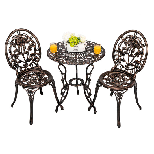 MONDAWE 3 Piece Cast Aluminum Rose Pattern Patio Bistro Set£¬Outdoor Dining Set for Balcony