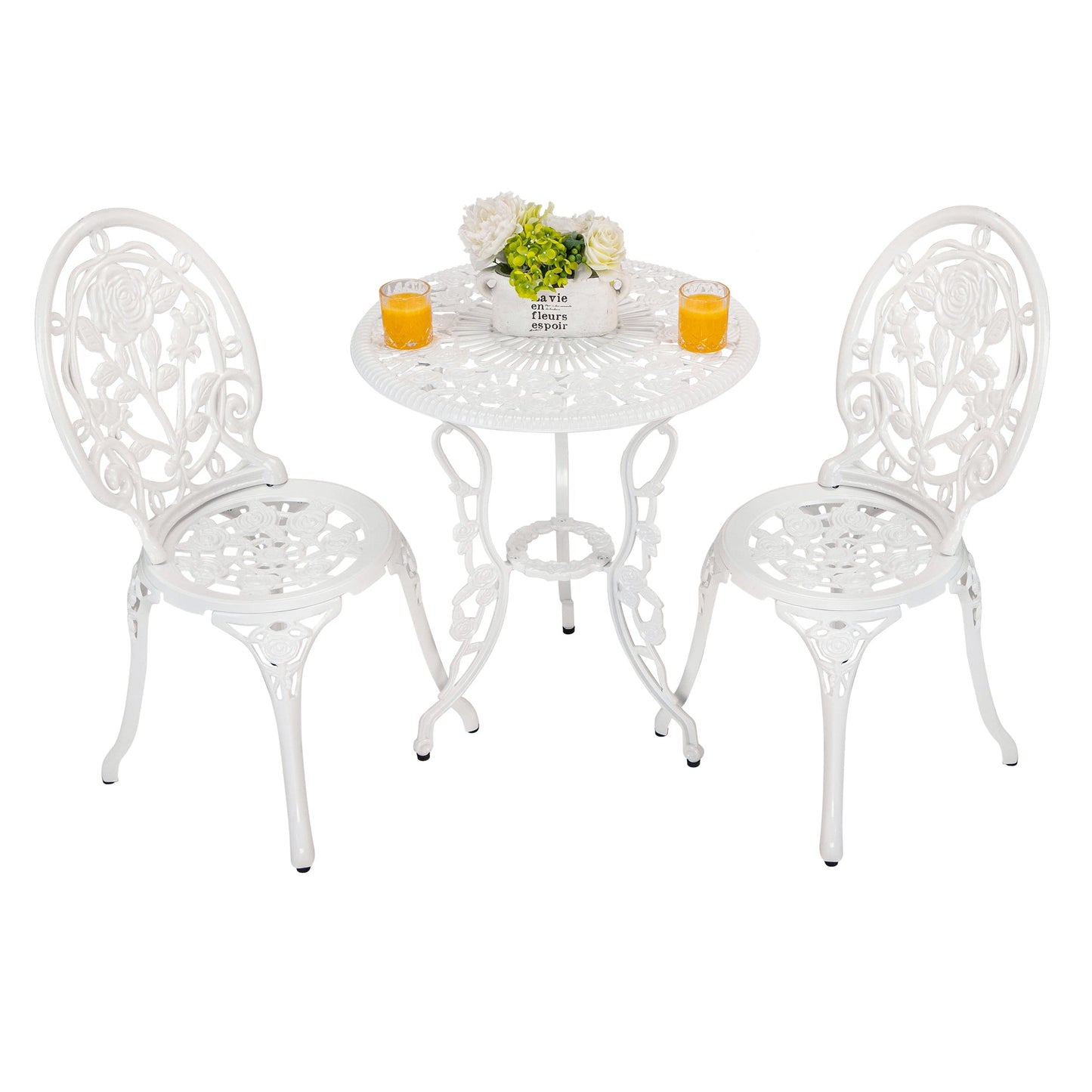 MONDAWE 3 Piece Cast Aluminum Rose Pattern Patio Bistro Set£¬Outdoor Dining Set for Balcony