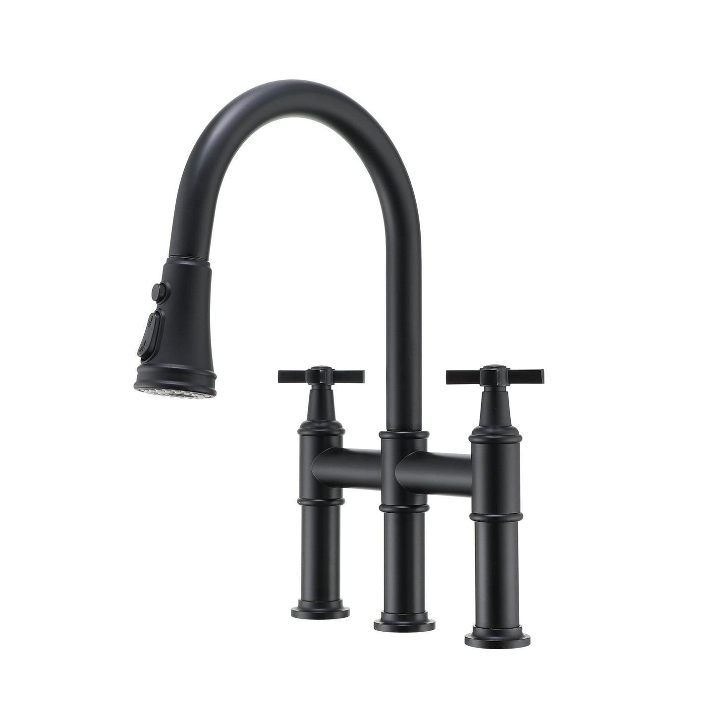 MONDAWE Bridge Kitchen Faucet with 3 Way Spray Function,High Arc Kitchen Faucet with Pull Down Sprayer 2 Handles 8 inch Widespread 360 Swivel Spout