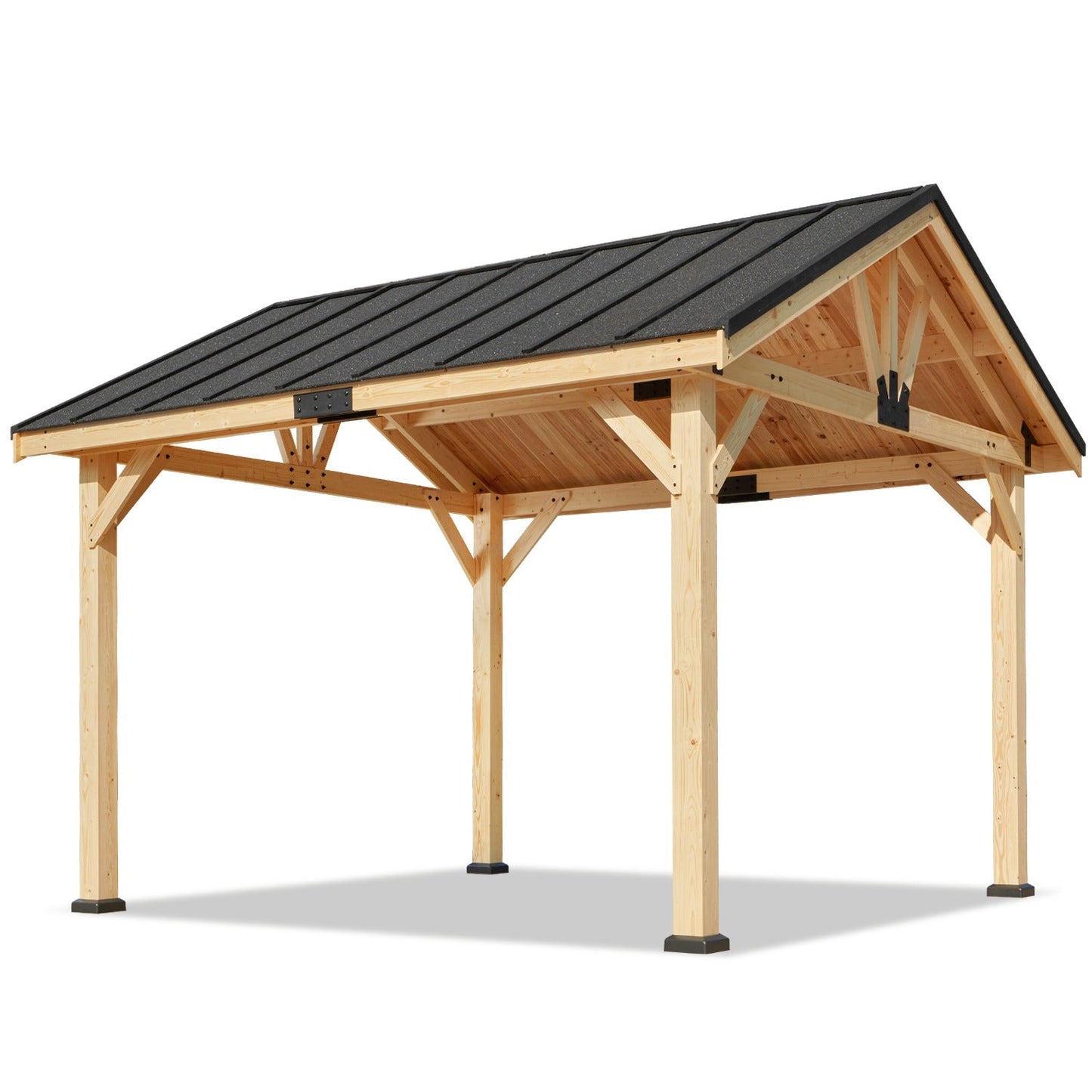 MONDAWE Large Wood Pergola, 13x16 FT Solid Wood Gazebo with Waterproof Asphalt Roof Outdoor Permanent Hardtop Gazebo Canopy