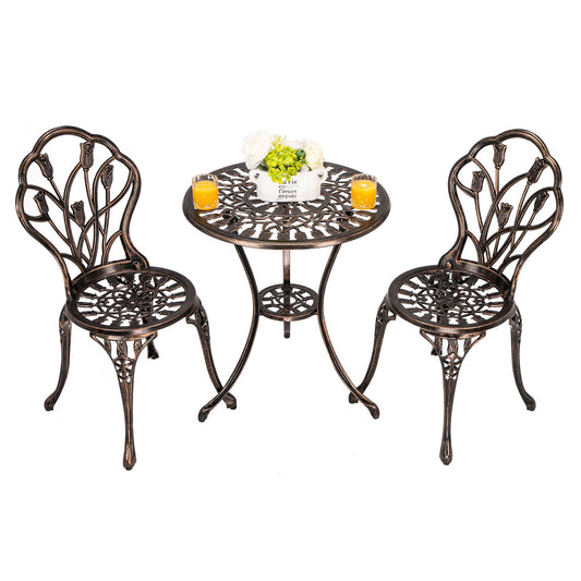 MONDAWE 3 Piece Unique Tulip Cast Aluminum Patio Bistro Set,Outdoor Dining Set for Balcony, Terrace