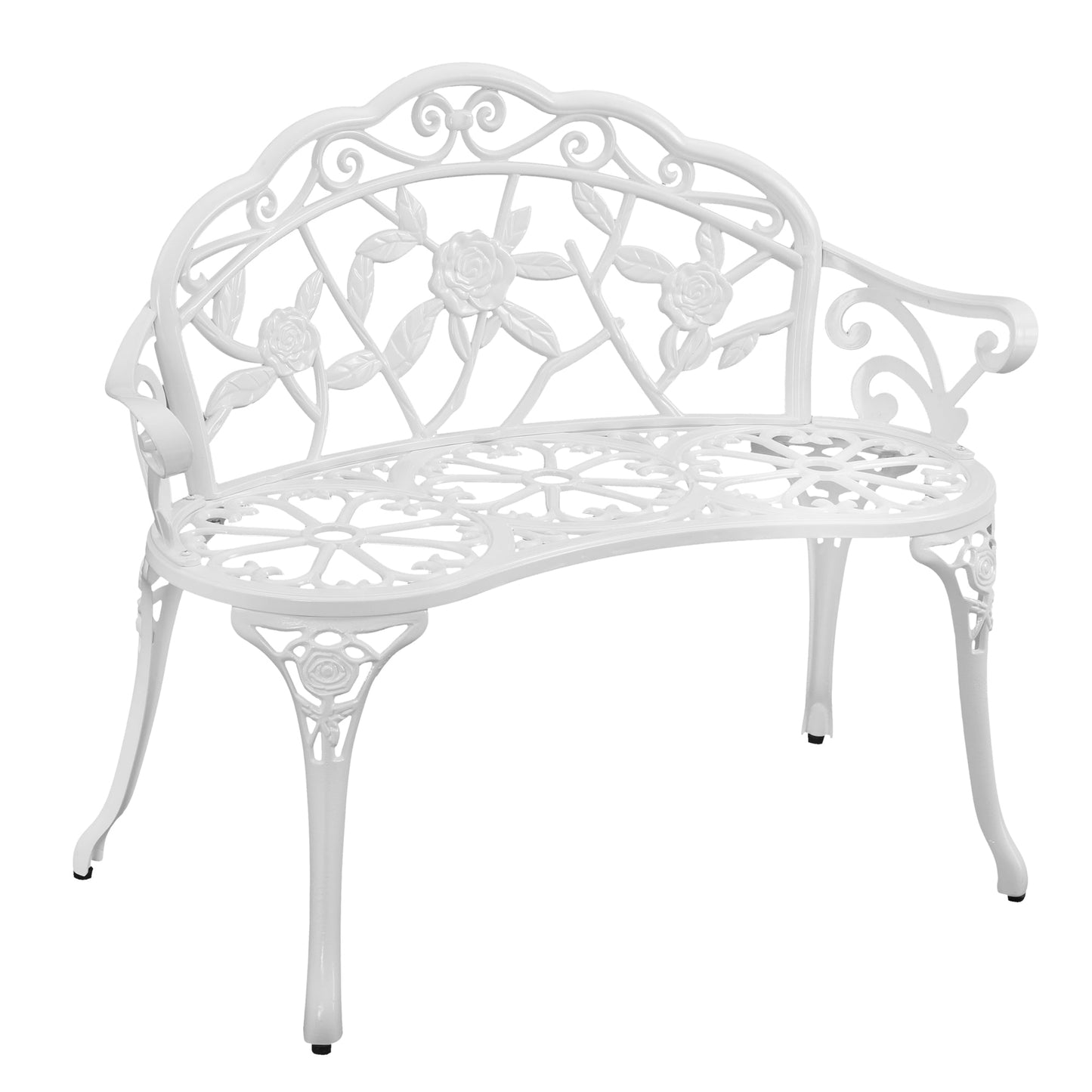 MONDAWE 39-in Rose Pattern Metal Patio Garden Bench Lounge Chair in White