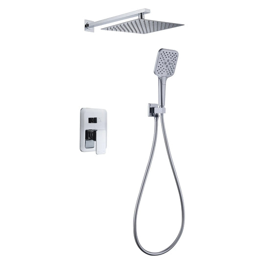 Mondawe Wall-mounted Round Shower Set With Swivel Bathtub Spout in Brushed Nickle