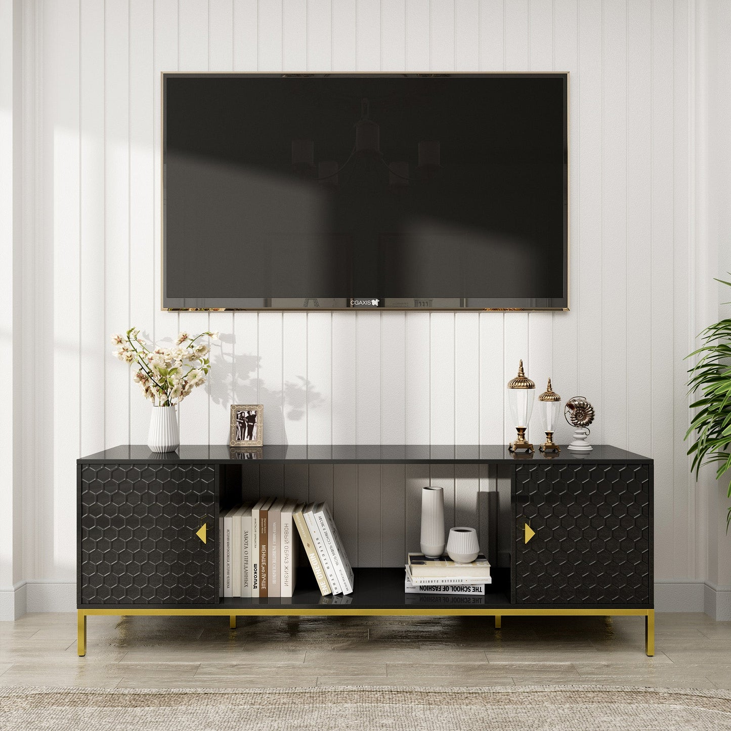 Mondawe 70Inch TV Stand with Storage,Black