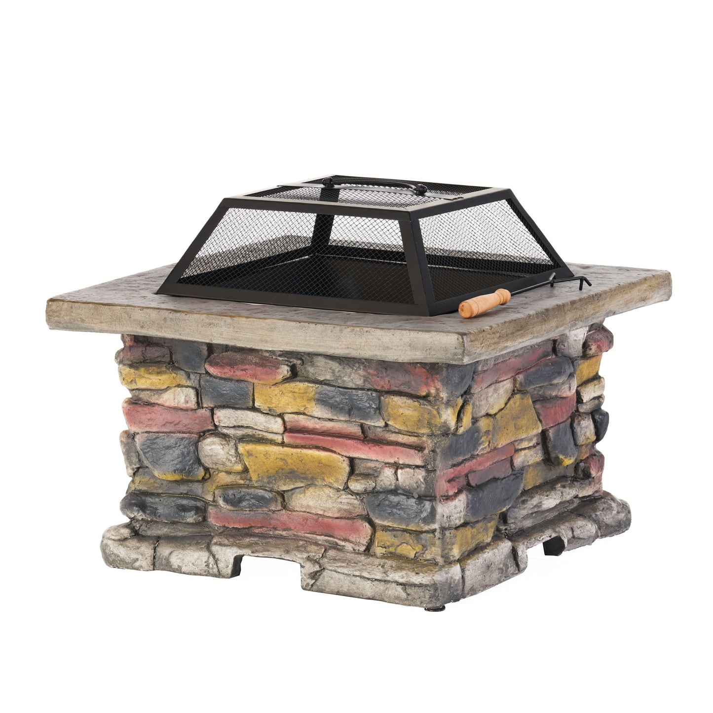 Mondawe 28.50 in. x 22.20 in. Square Natural Stone Outdoor Patio Fire Pit