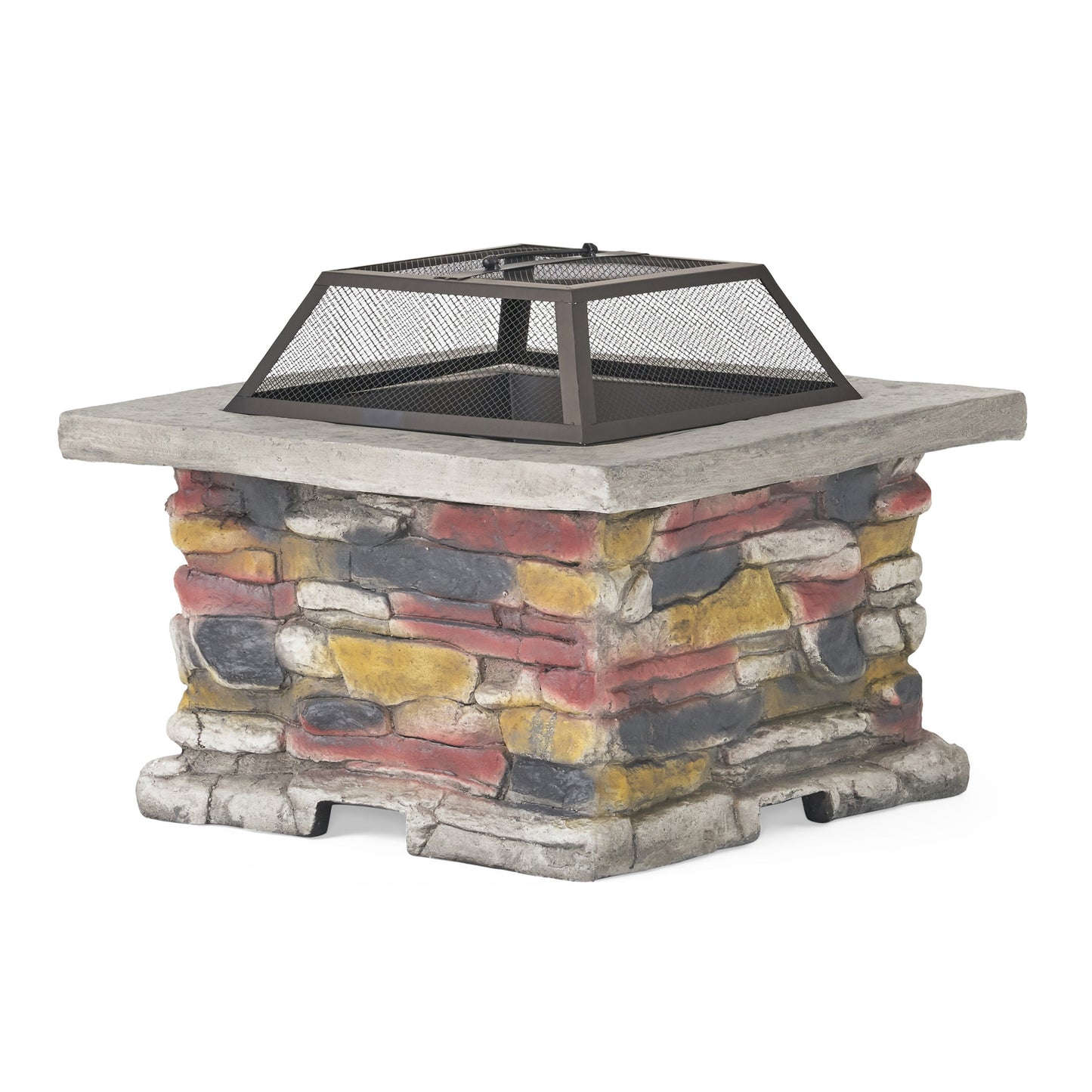 Mondawe 28.50 in. x 22.20 in. Square Natural Stone Outdoor Patio Fire Pit