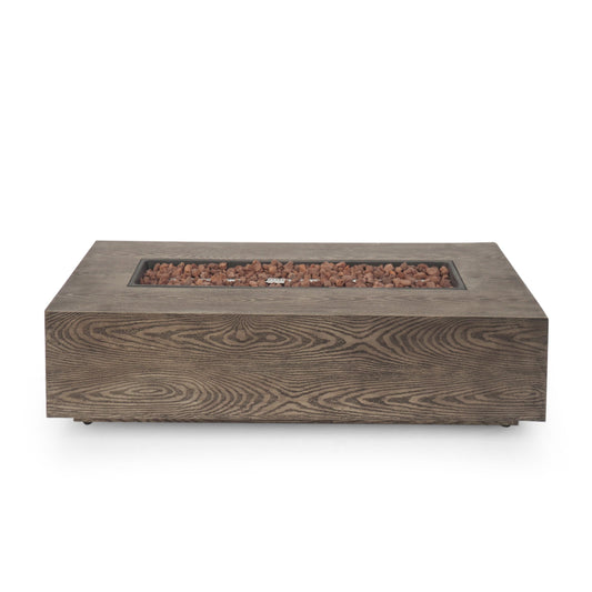 Mondawe 50 000 BTU Rectangluar Wood Pattern Brown Fire Pit Table Tank for Outside Patio Backyard Deck