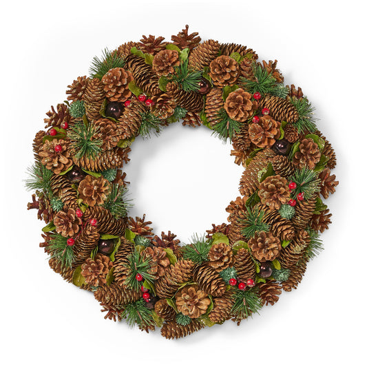 Indoor 18.5 inch Pine cone Berries Wreath