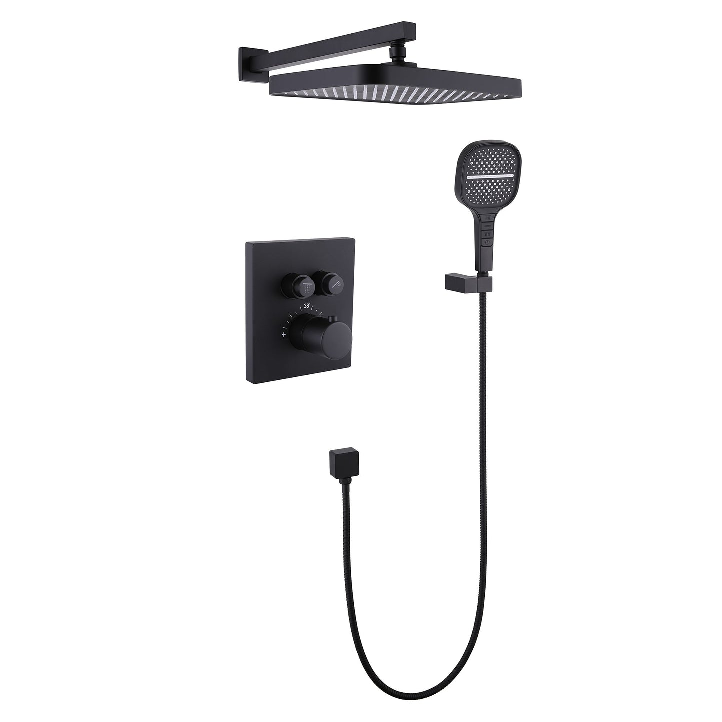 Mondawe Matte Black 12Inch 2-Functiom Shower Faucet System Set with Rough-in Value