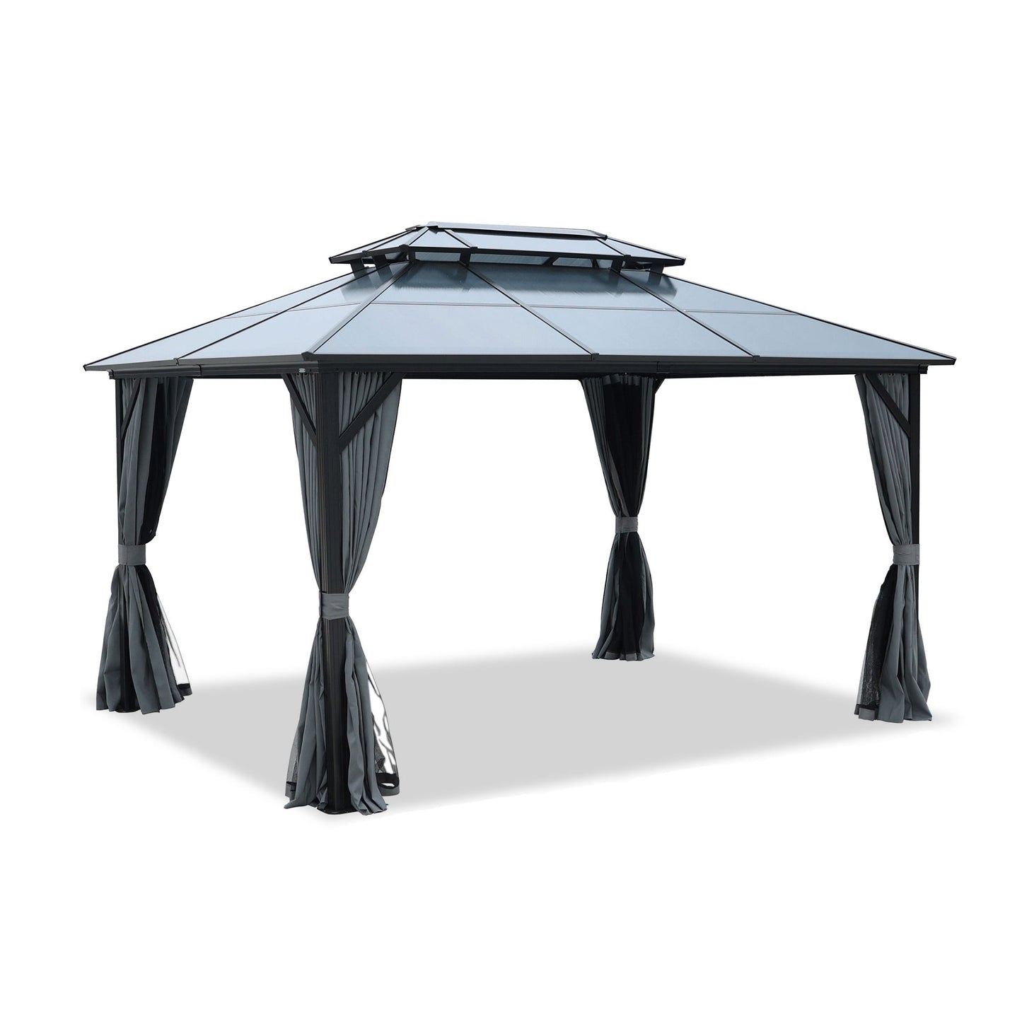 MONDAWE 10 ft. x 13 ft. UV Protection Aluminium Alloy Patio Gazebo with Netting and Gray Curtains