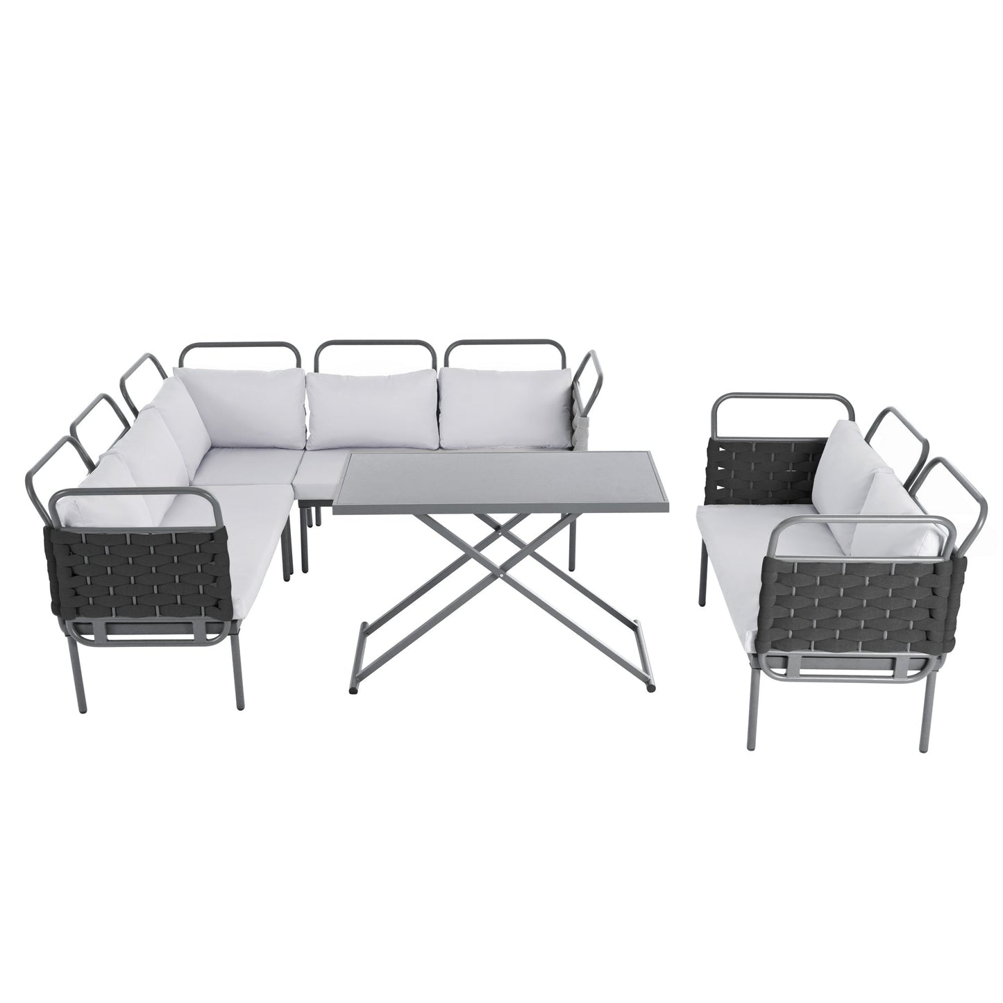 MONDAWE 5 Piece Modern Patio Sectional Sofa Set Outdoor Woven Rope Furniture Set with Glass Table and Cushions