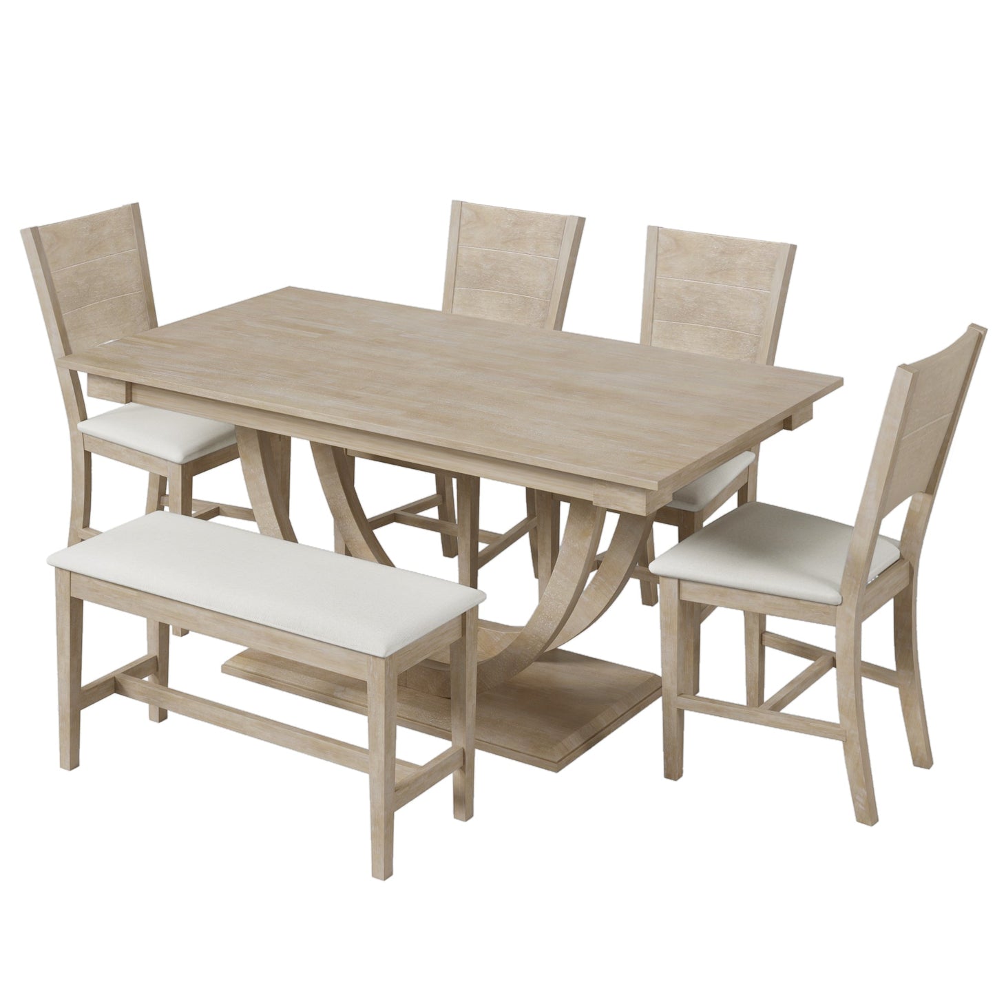 MONDAWE 6-Piece Solid Wood Half Round Dining Table Set Kitchen Table Set With Upholstered Dining Chairs, Modern Dining Furniture