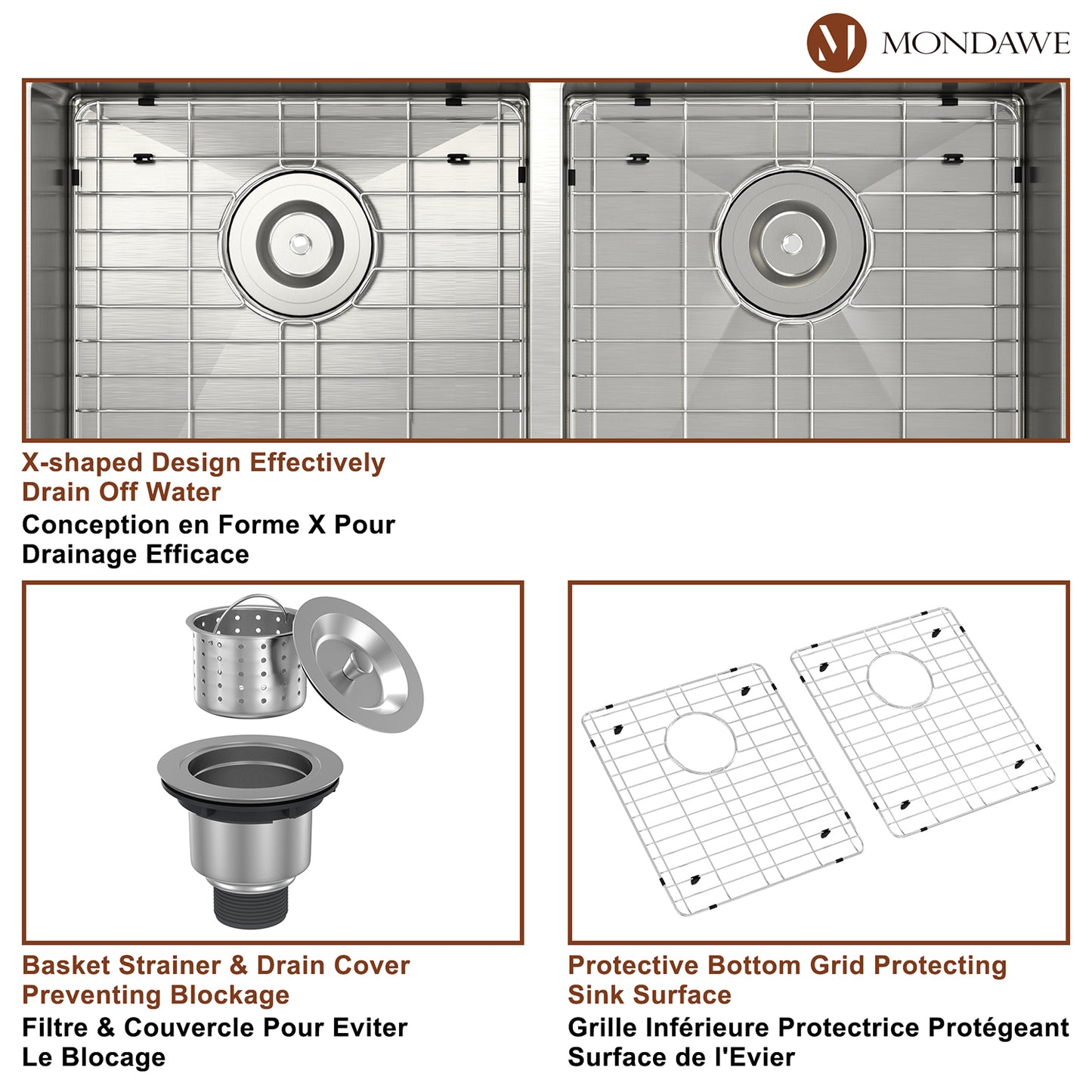 33 inch Farmhouse Apron Front 33-in x 22-in Brushed Stainless Steel Double Bowl Kitchen Sink