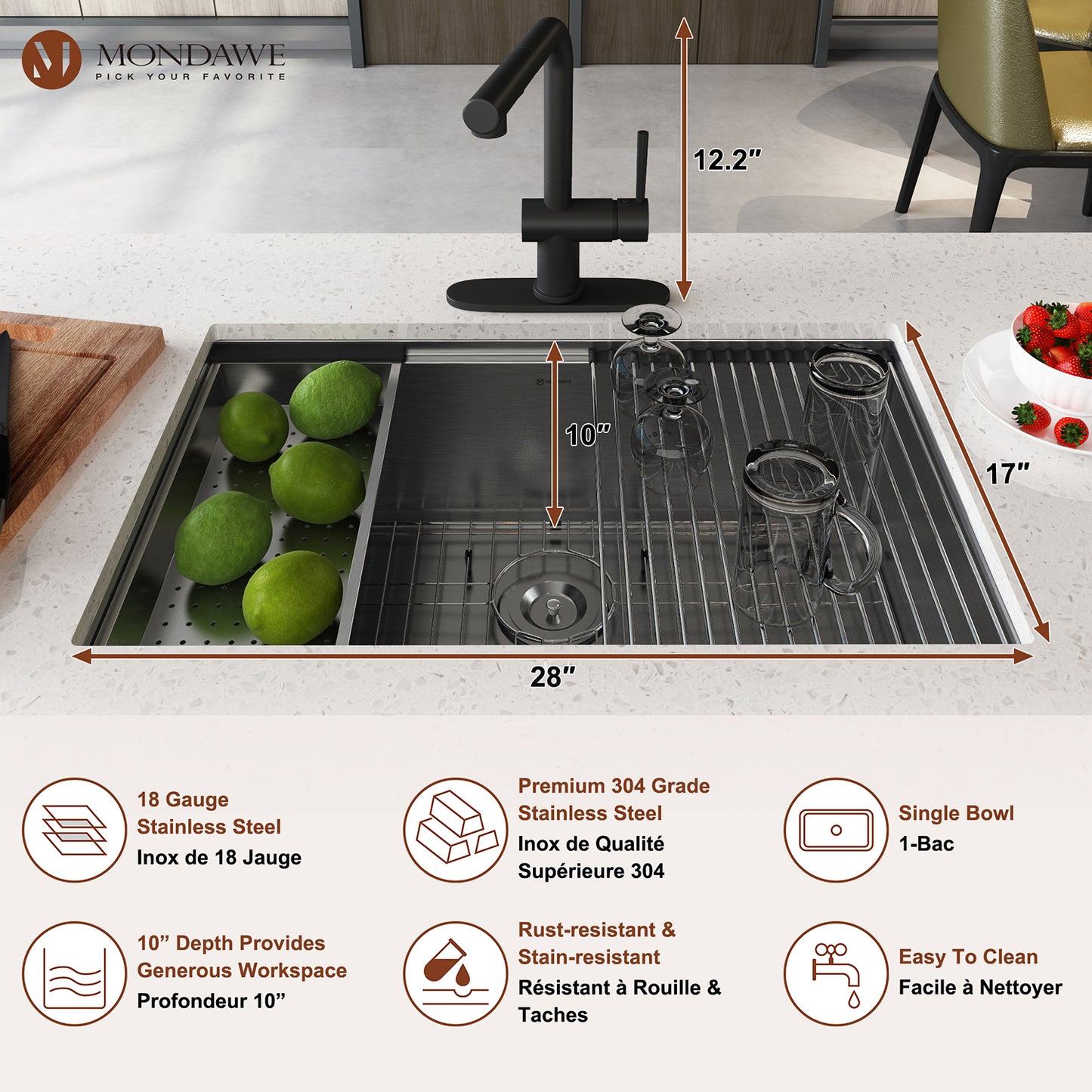 Undermount 30-in x 19-in Brushed Stainless Steel Single Bowl Workstation Kitchen Sink