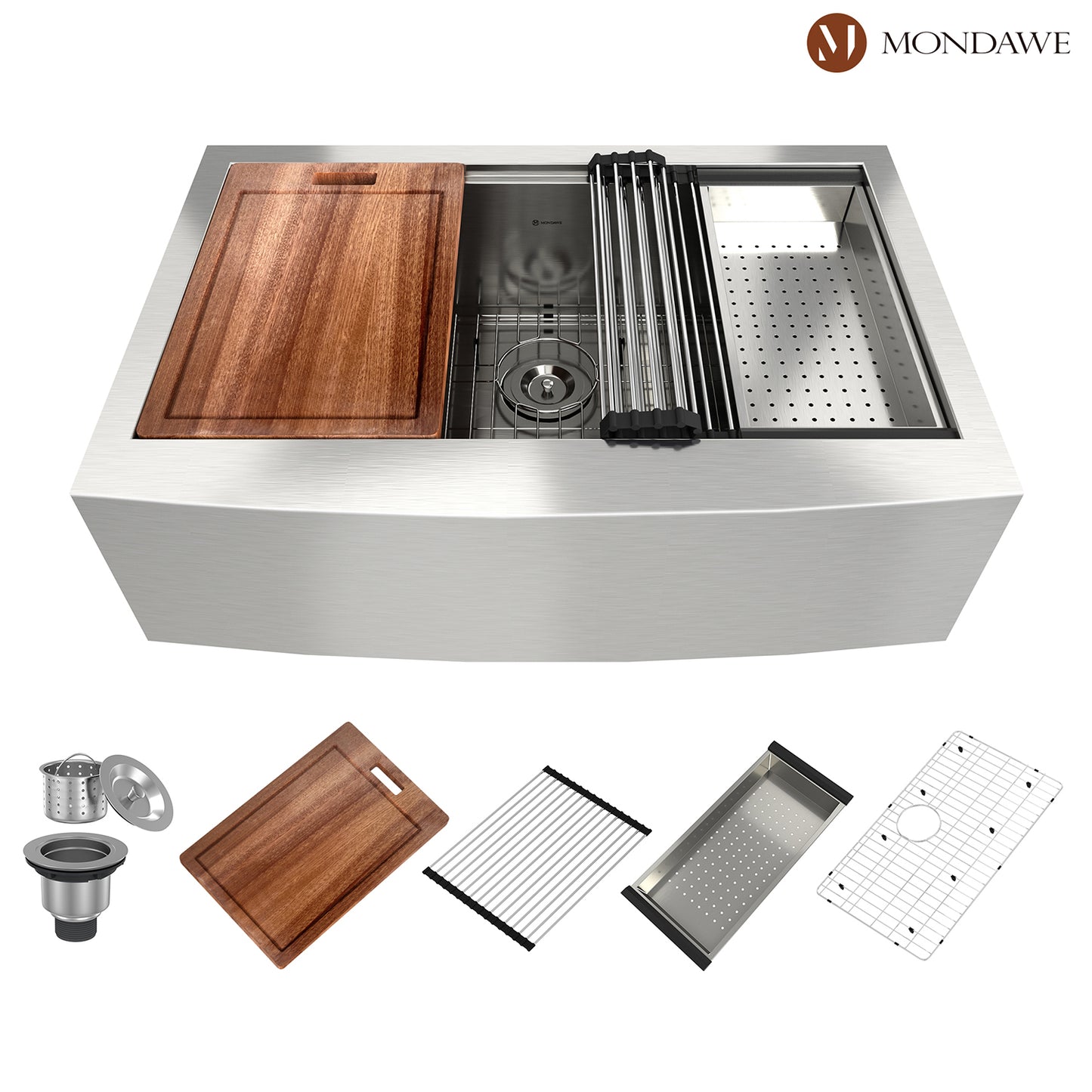 33inch Farmhouse Apron Front 33-in x 22-in Brushed Stainless Steel Single Bowl Workstation Kitchen Sink