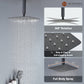 12in Thermostatic Ceiling Mount 3 Functions Shower System with Body Jets and Storage Shelf