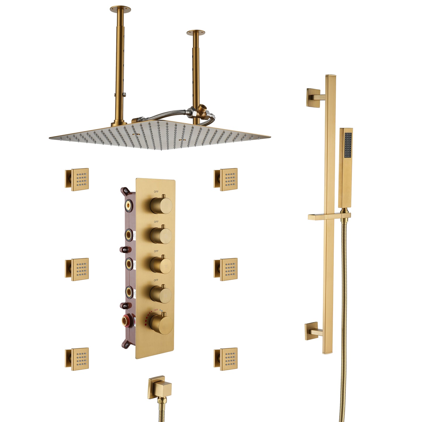 16in Ultra Thin Luxury Thermostatic Mist Shower Head 6 brass Body jets Shower Set