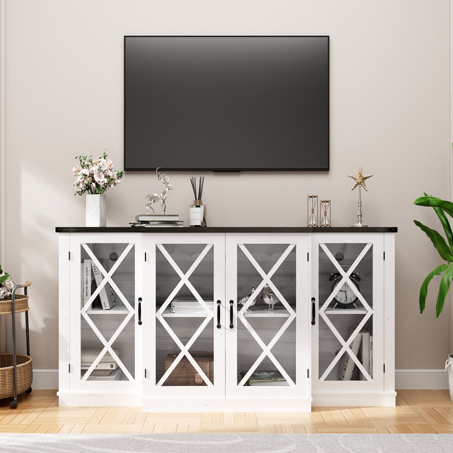 Mondawe 63Inch TV Stand wih Storage and Sliding Barn Door