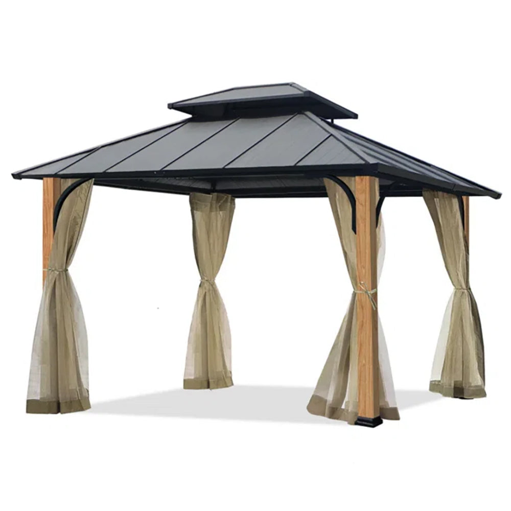 MONDAWE 10 ft. x 12 ft. Heavy Aluminum Frame Duty Patio Gazebo Shade Rain Protection with Mesh Net