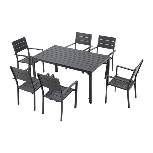 MONDAWE 7 Piece Metal Rectangle Patio Table Set Outdoor Dining Lounge Chair Recliner