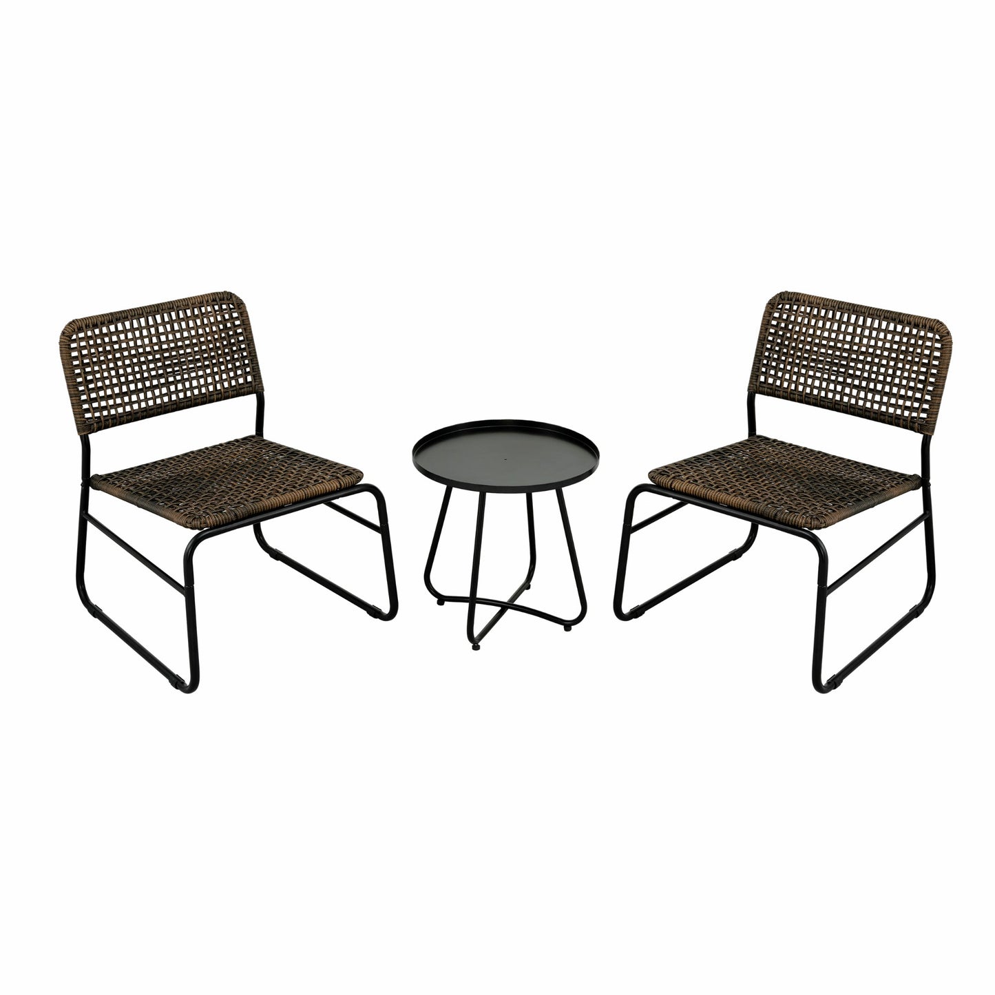 MONDAWE 3-Piece PE Rattan Patio Furniture Set Outdoor Seating with Durable A Table and 2 Chairs-Brown/Black