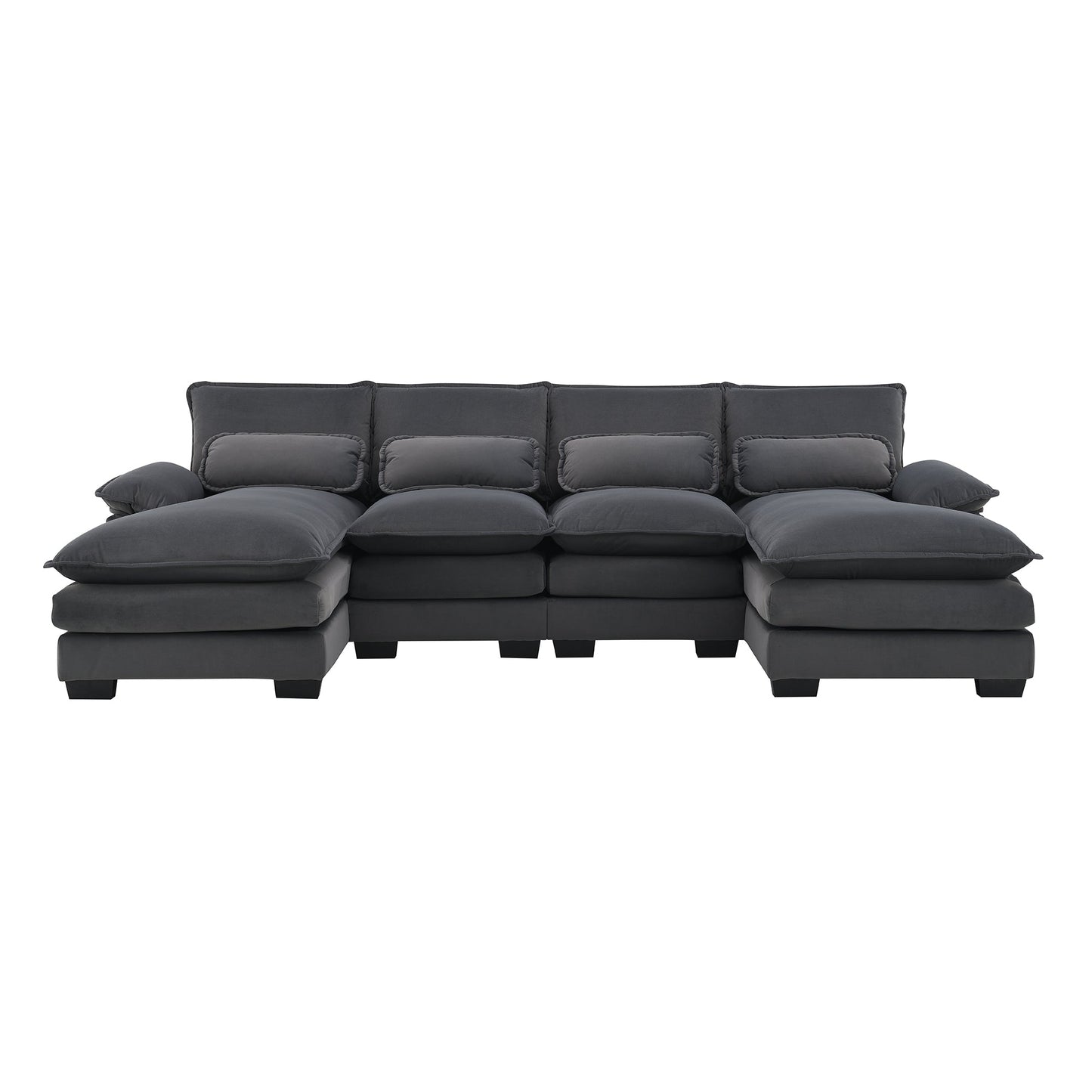 MONDAWE Modern U-shaped Sectional Sofa with Waist Pillows 6-seat Upholstered Symmetrical Sofa Furniture Sleeper Sofa Couch with Chaise Lounge